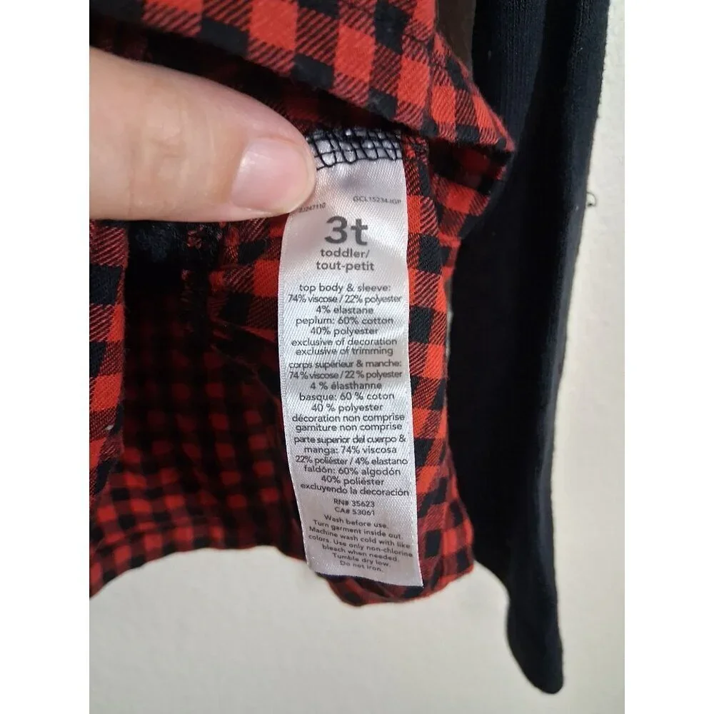 Carter's Long Sleeve Blouse Buffalo Check Christmas Winter Black Girls 3T